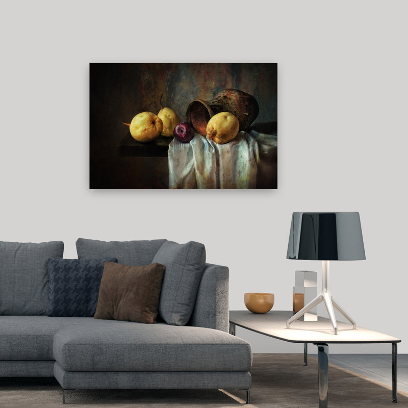 «Rustic Pears And Jug Classic Rustic Traditional Fruit», reproduction d'art murale, H 32 po x l 48 po