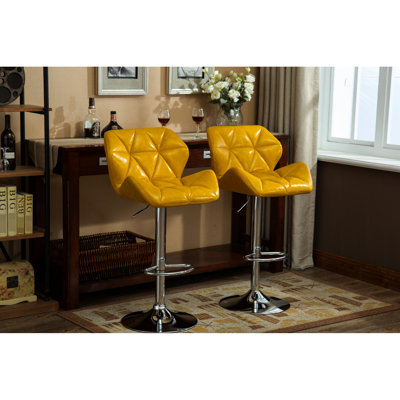 Tabourets de bar contemporains jaunes de 2 - Siège à hauteur réglable hydraulique avec repose-pieds en cuir synthétique et repose-pieds pour un meilleur confort, optimal