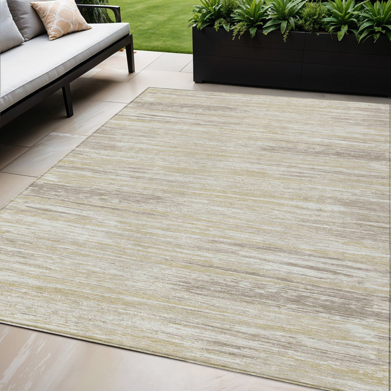Tapis intérieur lavable rayé beige et ivoire 5 pi x 8 pi