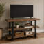 Console média de 48 po avec structure en bois massif et en métal et deux tablettes de style industriel rustique Rundell-296065259