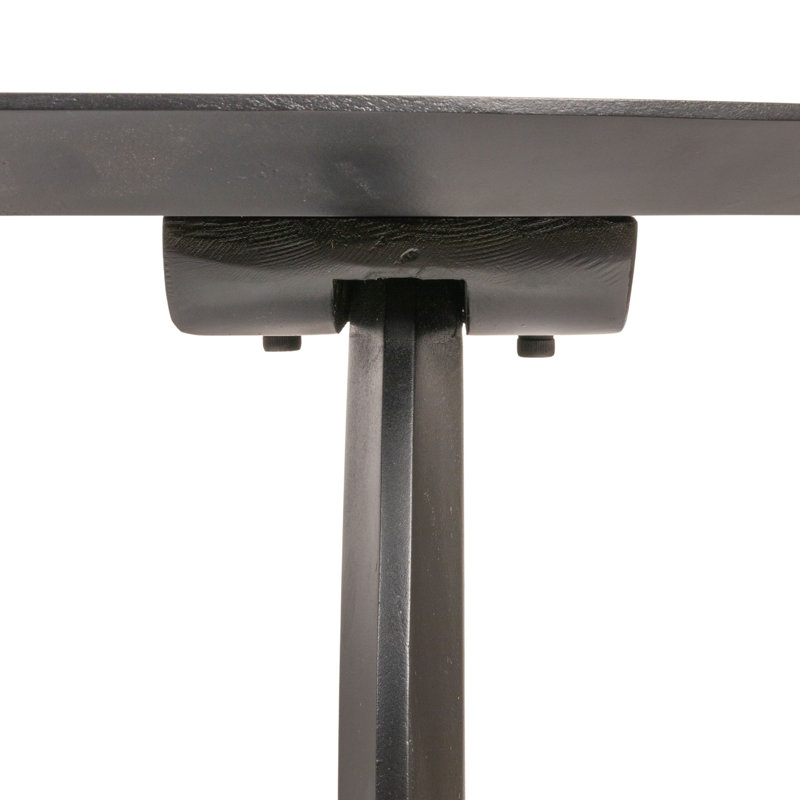Pill-Shaped Acacia Wood Dining Table with Half-Moon Base in Black Finish, Black