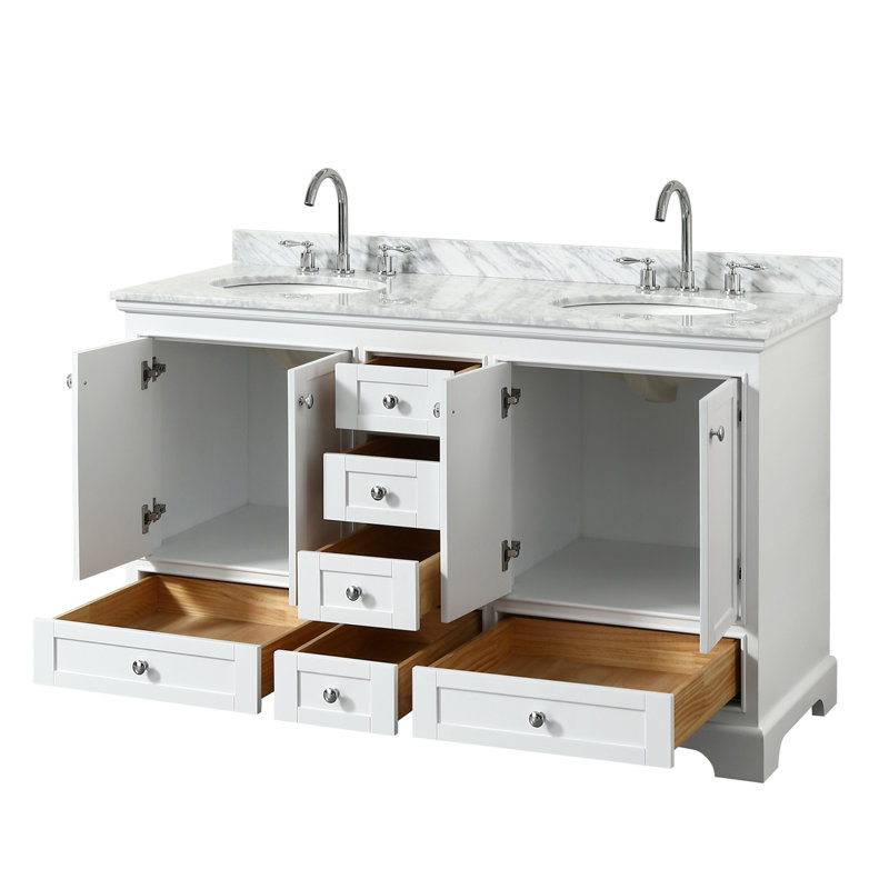 Ensemble de meuble-lavabo double 60 po Deborah, Blanc, Chrome poli
