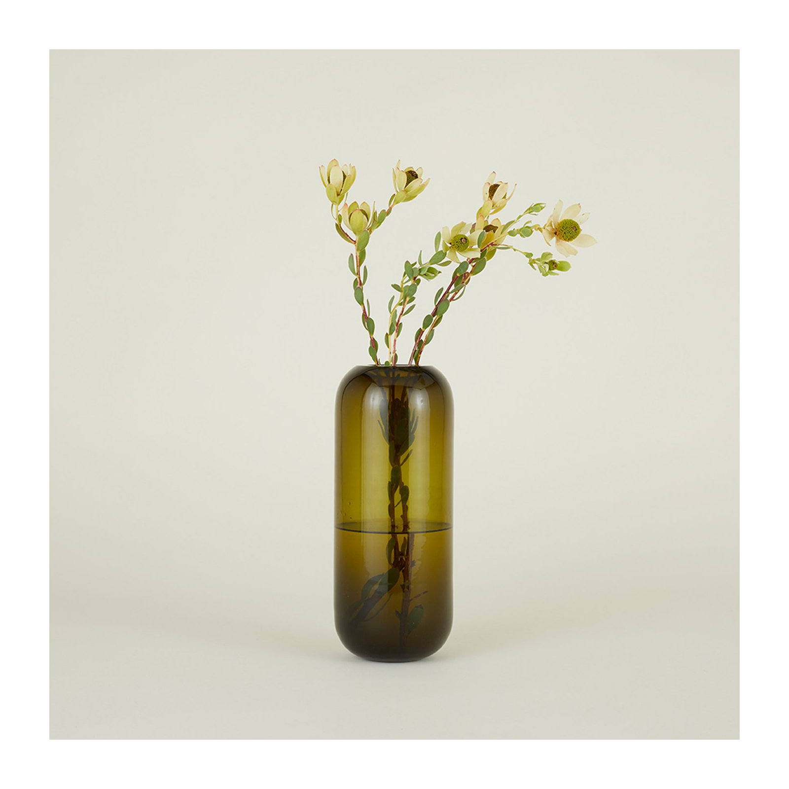 Aurora Handmade Glass Table Vase, 12.5" H x 5" W x 5" D, Olive