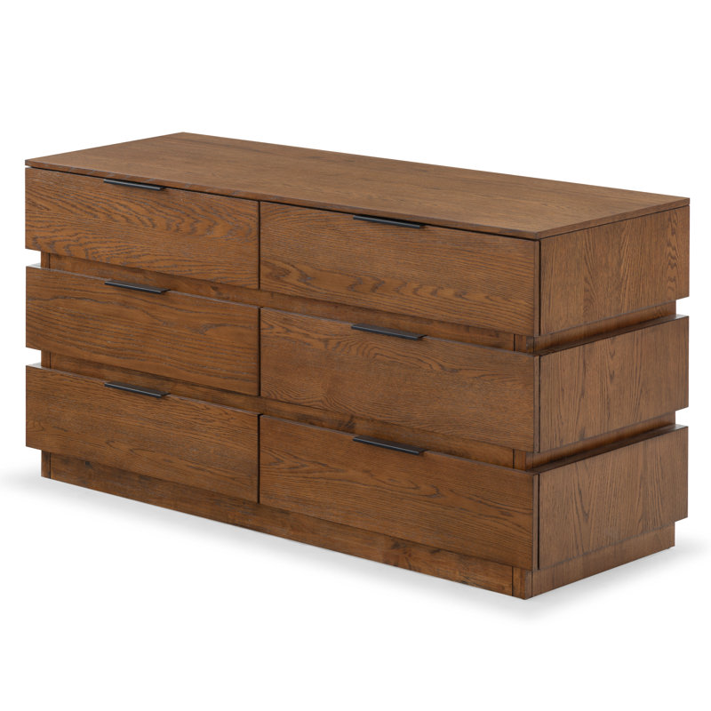 Titus 6 Drawer Stacked Dresser, Medium Oak