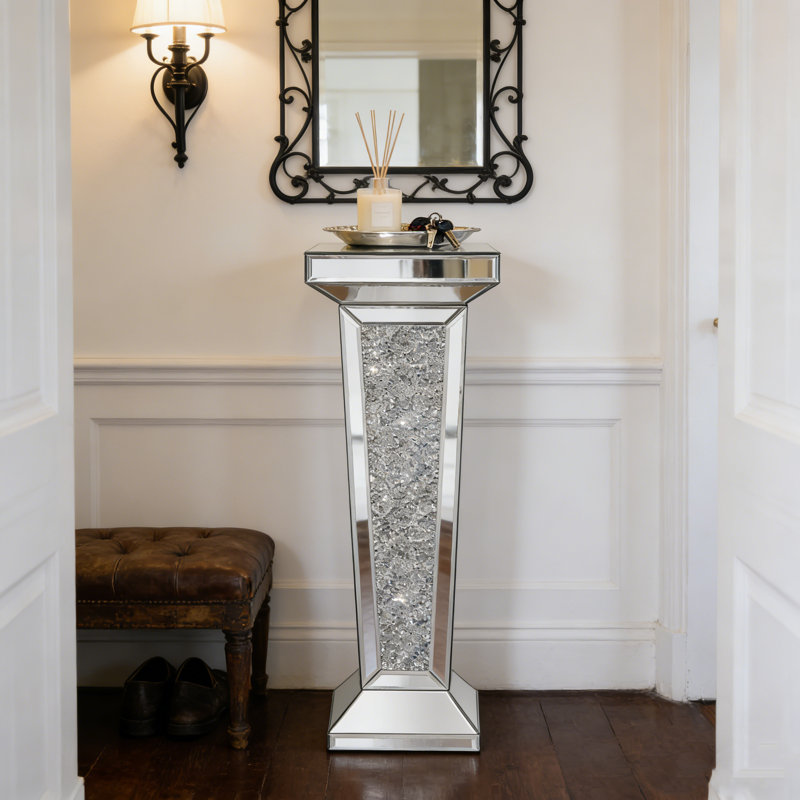Glass Mirrored Side Table Pedestal Stand Sofa Table