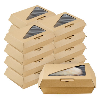 Restaurantware-Eco Tek 7.75 x 6 x 2.75 Inch Clamshell Containers, 100 Disposable To Go Food Containers - Corrugated, Side Vents, Kraft Paper Take Out Containers, Clear Window, For Salad, Or Sandwiches