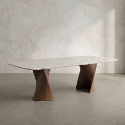 Premier Rectangular Sintered Stone Top Dining Table With Wooden Parametric Trestle Base