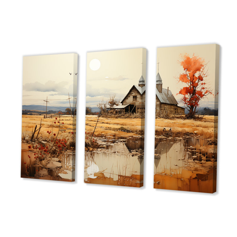«Peaceful Barnyard Landscape I», ensemble d'art sur toile, H 28 po x l 36 po x P 1 po