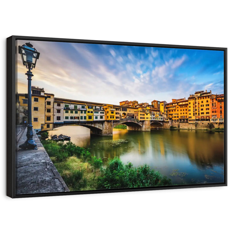 Ponte Vecchio Riverscape, Floating Frame Black, 13" X 9"
