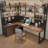 Solid Wood L-Shaped Desk Integrated with Bookcase and Bookshelf-1678190236