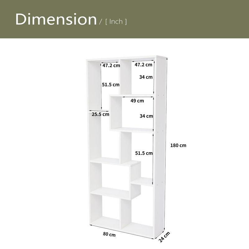 Asymmetrical Display Shelf & Bookcase, 5-Tier, White