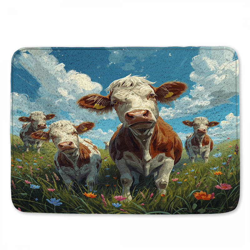 Tapis de bain Cows In Flower Field, L 34 po x L 21 po