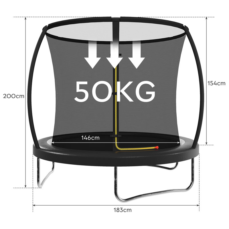 Maxway Furniture 183cm Rounded Back Backyard Trampoline with Safety Enclosure, Black