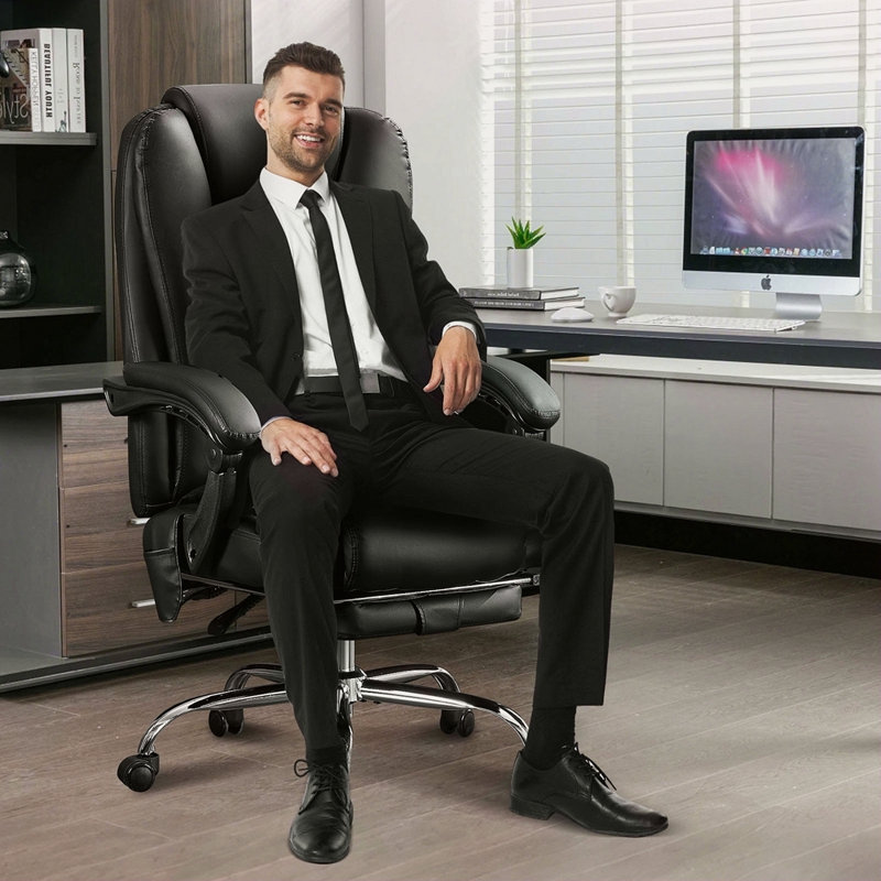 Fauteuil de massage avec chauffeur et 6 points de vibration, fauteuil de bureau de direction avec repose-pieds et accoudoirs rembourrés, dossier inclinable et roulettes