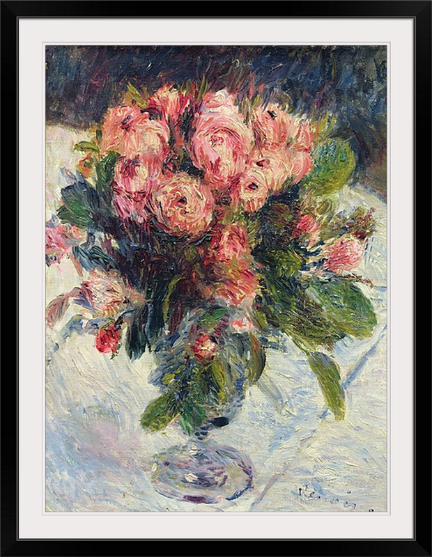 «Moss Roses, ca.1890» par Pierre-Auguste Renoir - reproduction d'art, H 38 po x l 30 po x P 1 po, Cadre noir
