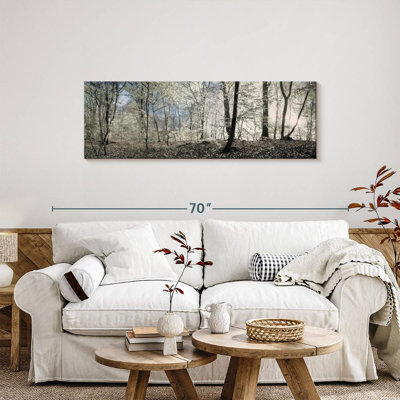 Forêt au lever du jour, reproduction panoramique sur toile tendue