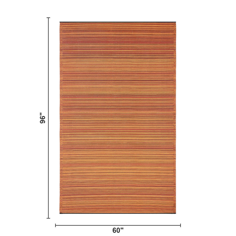 Stripe Bohemian Colorful Outdoor Rug - Waterproof, Crease-Free Fade Resistant, Reversible - Recycled Plastic - Patio Porch Balcony Deck Yard Garden - Cancun Terracotta