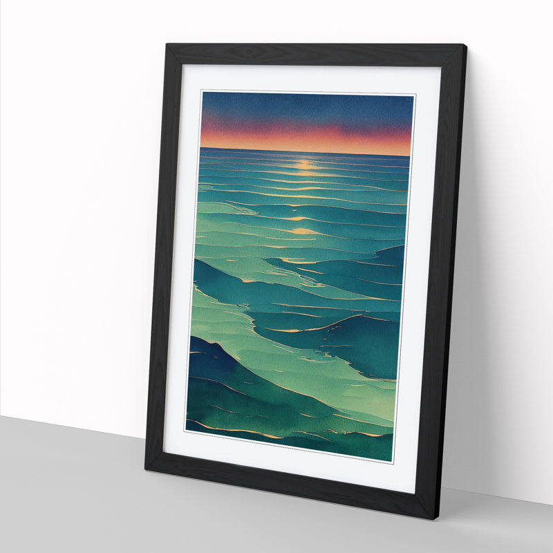 Watercolour Ocean Vol.5 - Single Picture Frame Print, 34cm H x 25cm W x 2cm D, Walnut