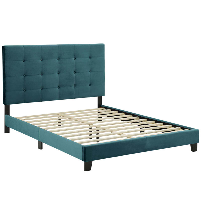 Modway Melanie Tufted Button Upholstered Performance Velvet Platform Bed, Full, Sea Blue