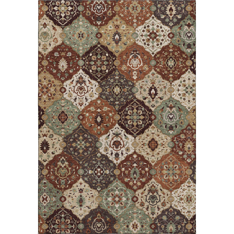 Premium Machine Washable Mayfield AMF2292 Panel Rug, Paprika, 9' x 12'