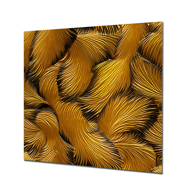 Golden Feathers Serenity I - Feathersmetal, art mural, H 36 po x l 36 po