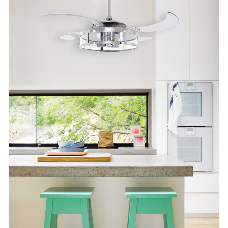 48" Retractable Blade Ceiling Fan with Light and Remote, Modern Fandelier Ceiling Fan, Patented Design Technology, Stronger Thicker Blades, Chrome