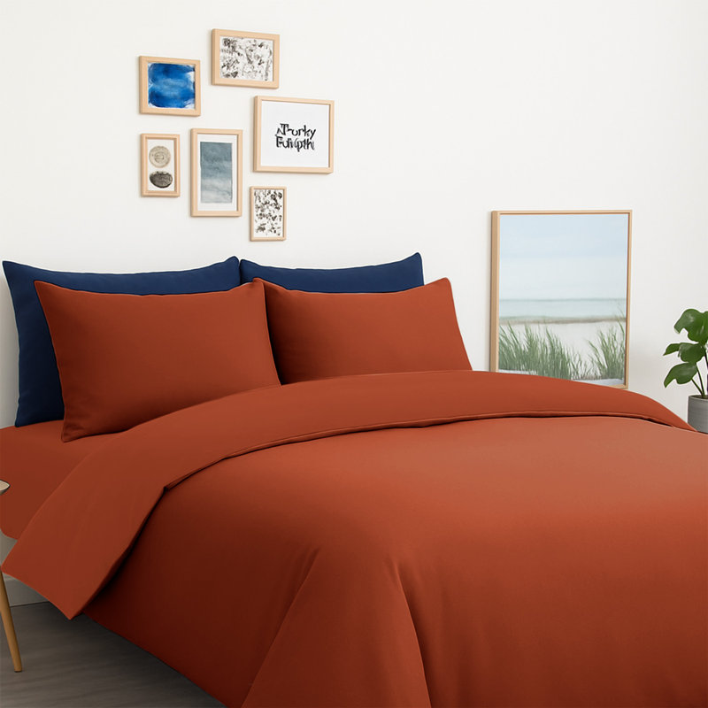 Microfiber No Pattern Duvet Cover Set with Pillowcases, Rust, Single Duvet Cover + 2 Standard Pillowcases