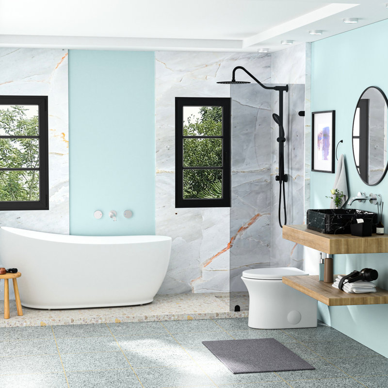 19"X15" Black And Gray Marble Inspired Ceramic Sink For Bathroom - Smooth Surface Rectangular Marble, Above Counter Mount