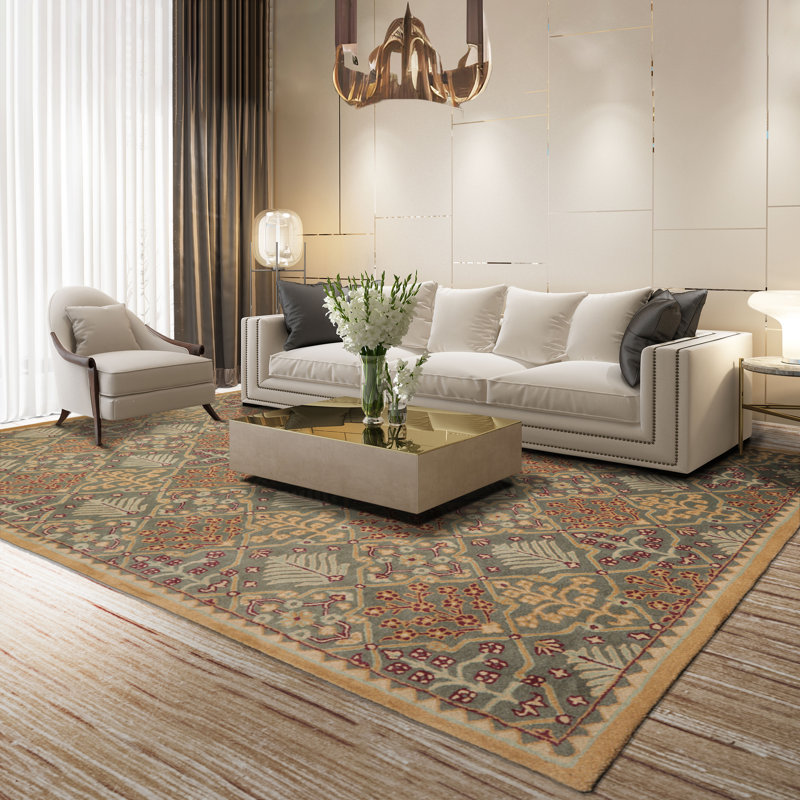 Tapis oriental en laine touffeté à la main Celadon, Rectangle 4 pi x 6 pi