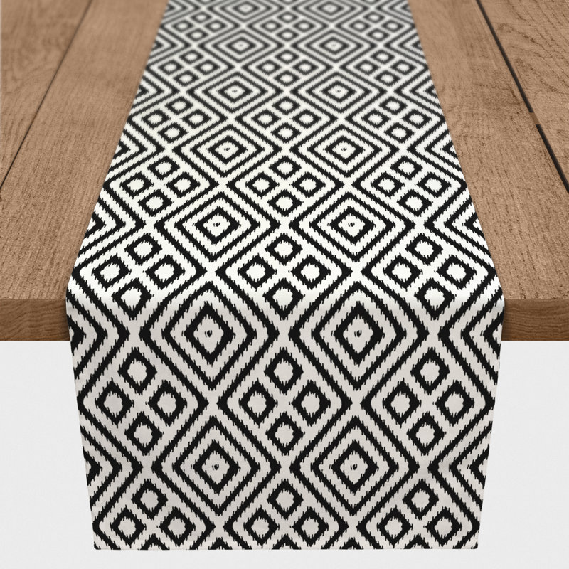 Chemin de table en losanges pointillé Nalston, Noir, 72 po x 16 po, Ikat