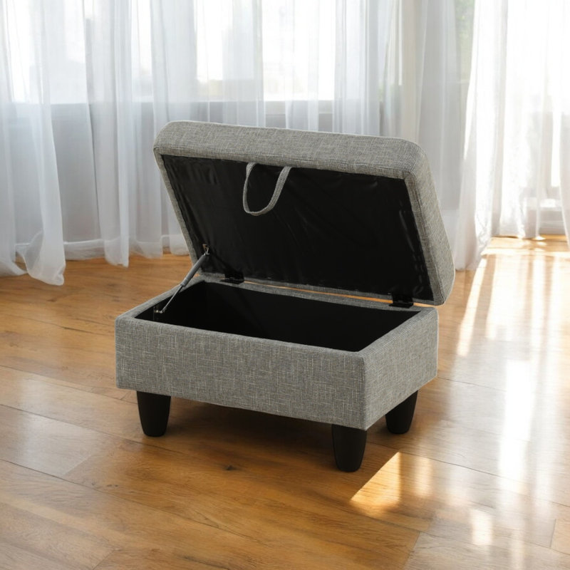  Repose-pieds capitonné rectangulaire avec rangement de 28,5 po Orella Marlinda, Lin gris