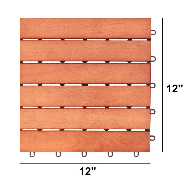 Carreau de terrasse à lattes en bois brun rougeâtre (ensemble de 10 tuiles)