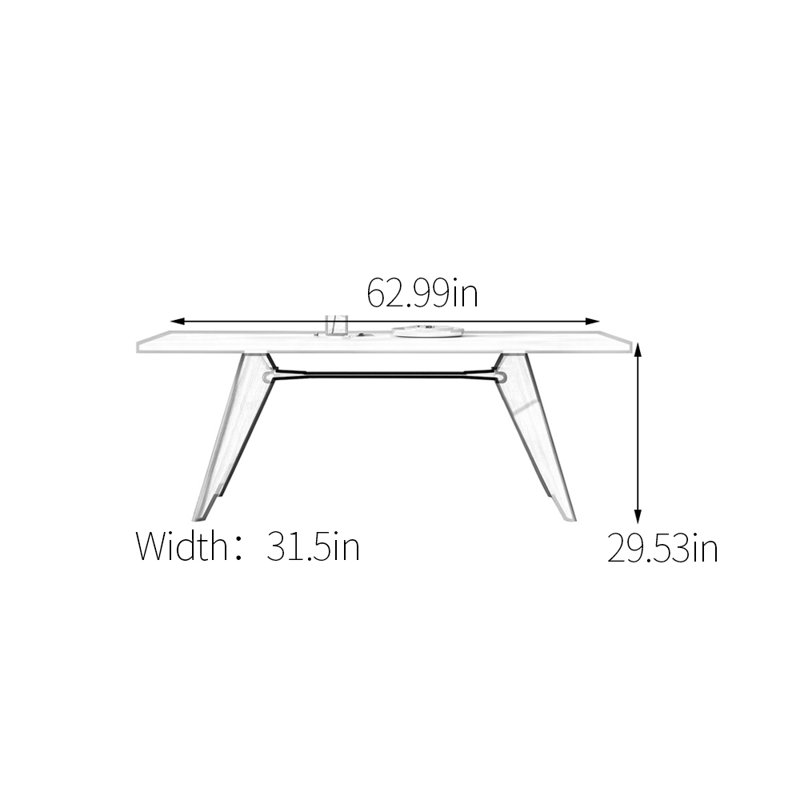 White sintered stone solid wood dining table, 29.53”H x 62.99”L x 31.5”W