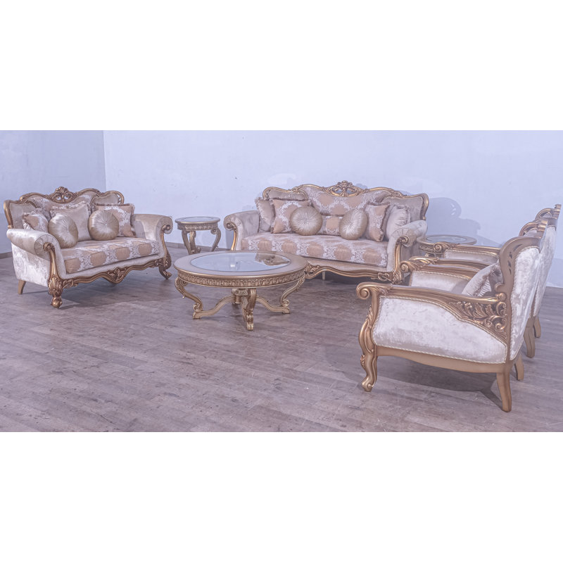 Living Room Set, Brown Linen Blend, Gold