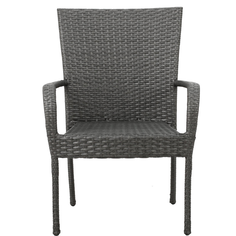 Chaises empilables grises en PE de 4 pièces pour les repas en plein air, avec un design élégant, une construction, de l'espace et des salles à manger entièrement assemblées, avec des pieds minces, un motif tissé, une performance durable,