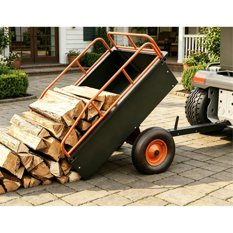 Chariot à benne en acier robuste de 750 lb Pi. Capacité, système de déversement rapide et pneus pneumatiques, Orange