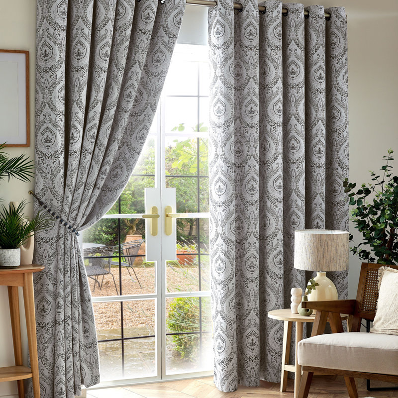Apolinaras Victoria Ring Top Eyelet Curtains, Silver, 168cm Width x 137cm Drop