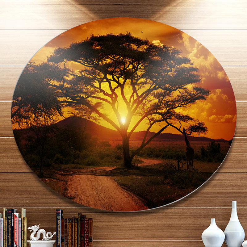 «African Sunset with Lonely Tree», reproduction de photo sur métal, H 36 po x l 36 po x P 1 po