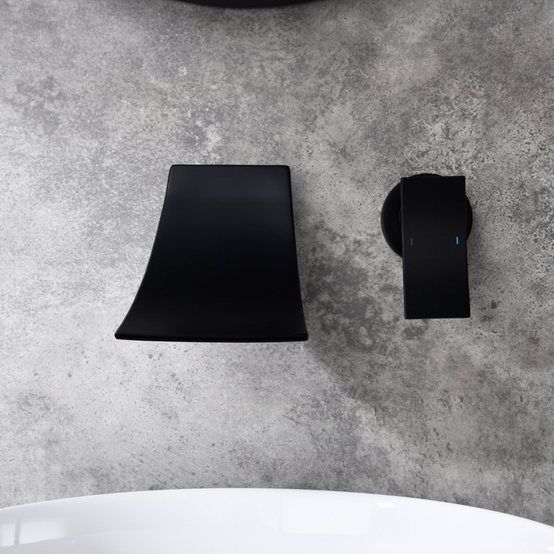 Matte Black Bathroom Faucet Wall Mount, Vast Spout, Precise Control For Water Temperature And Flow Rate, Suited Sinks Bathtubs Mount In Black, Enlarged Exact Valve Temperature, Space Accessory