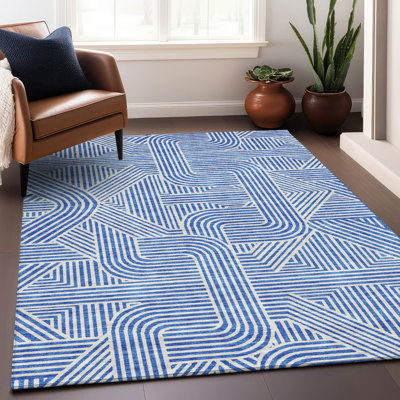 Premium Machine Washable Prisco Blue Rug