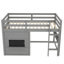 Lit mezzanine simple avec tableau noir coulissant, bibliothèque intégrée et rails de sécurité pour chambre d'enfant, gris-386154184-386154191