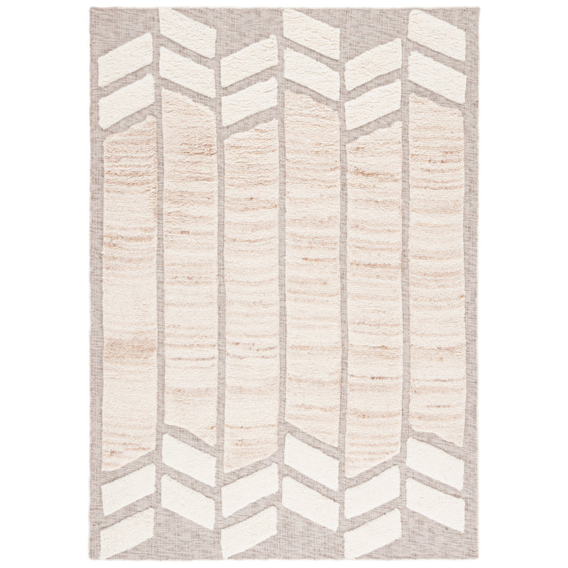 Vermont Hand Tufted Wool/Recycled Cotton Geometric Rug in Beige/Ivory, Rectangle 6' x 9'
