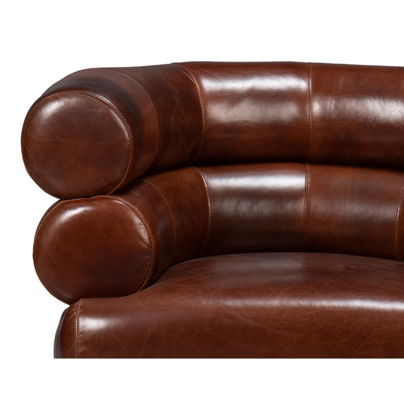 Fauteuil demi-tonneau rembourré et pivotant, Cuir brun