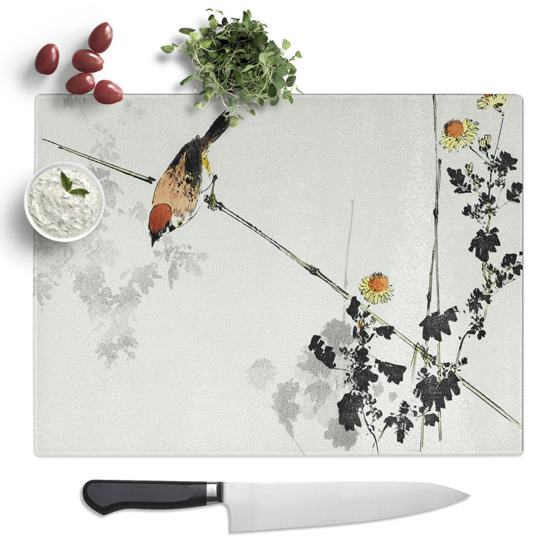Japanese Swallow Bird By Watanabe Seitei  Glass Chopping Board
