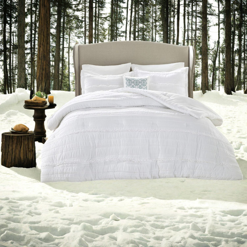 Elegant White Bedding Set For Cal King, Microfiber, Shabby Chic Style