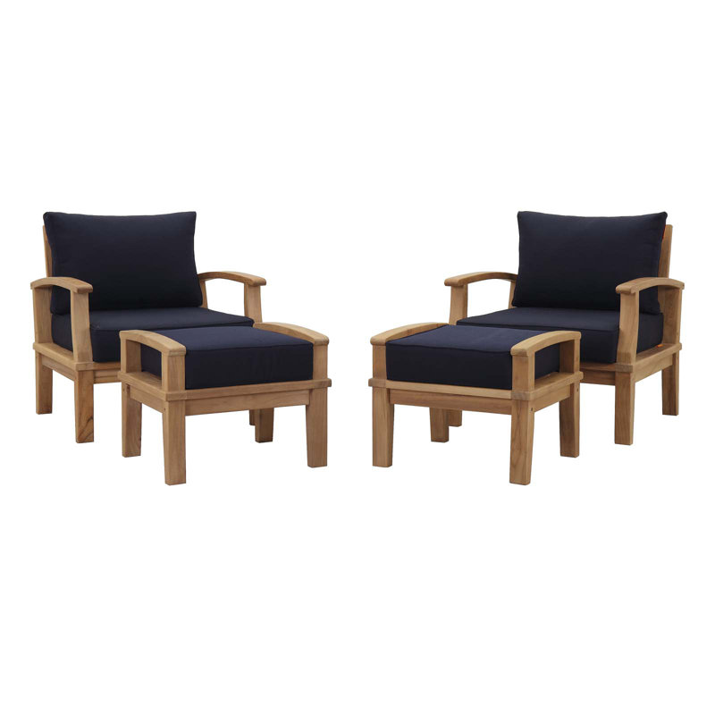 Ensemble de patio extérieur en teck 4 pièces Alaina, Marine