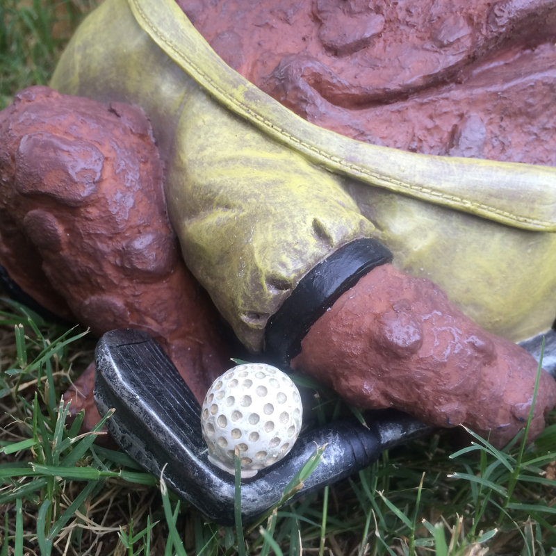 Golfer Character Toad/Frog Garden Statue, 7.25" H x 9" W x 8.5" D, Coffee