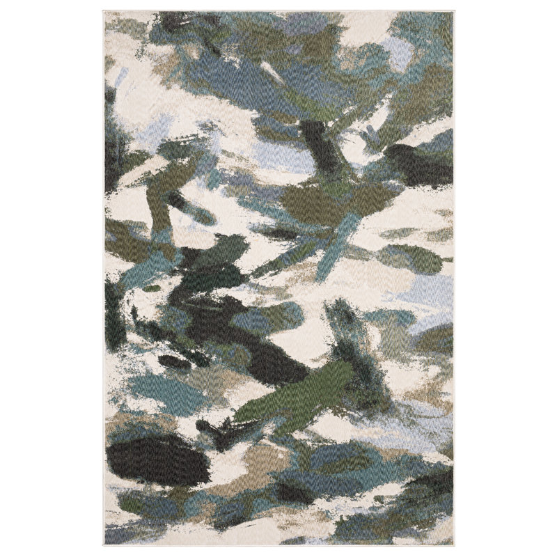 Holub Abstract Paint Blue/ Green Area Rug, Rectangle 3'10" x 5'6"