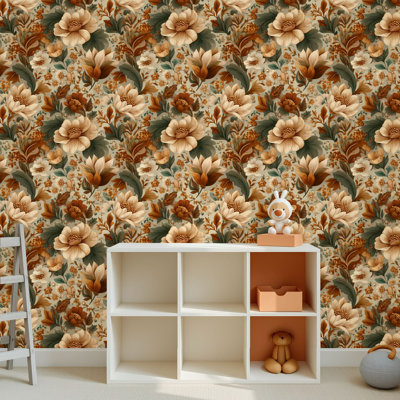 Papier peint adhésif peler et coller en PVC, revêtement mural auto-adhésif amovible avec motif floral répétitif complexe, impression de nature rêveuse, imperméable pour la décoration intérieure - rouleau