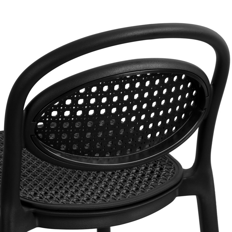 Tabouret de bar empilable de 76 cm (29,9 po), tabouret de comptoir en plastique résistant aux intempéries, sans assemblage, avec dossier et assise imitation rotin pour une utilisation intérieure et extérieure.